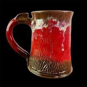 Red Brown White Stoneware Pottery Textured Stein Mug Cindy Seymore 2019 Hobbyist